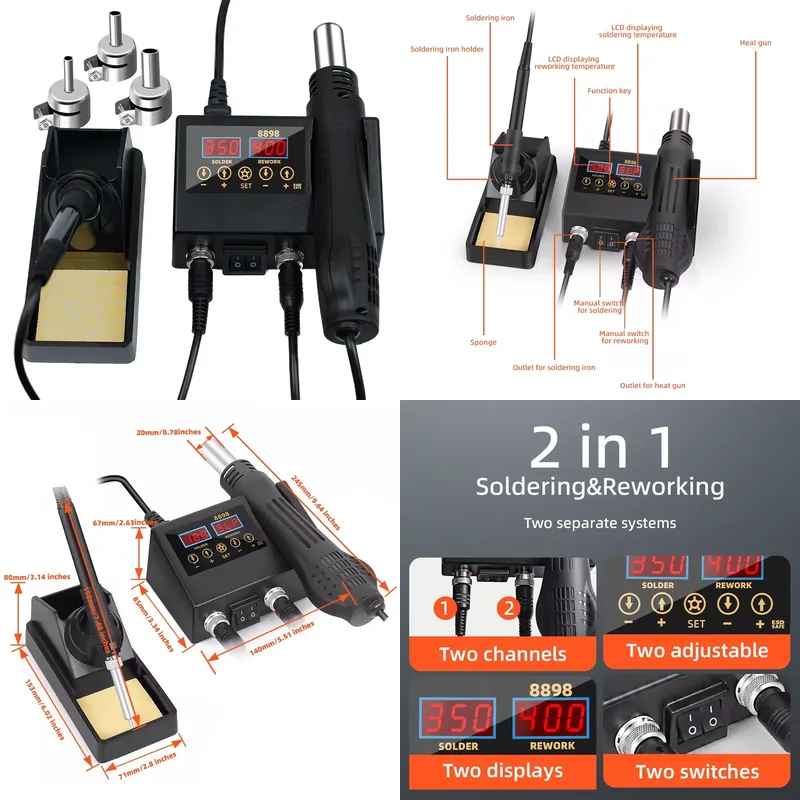 60W LED 디지털 디스플레이 열풍 납땜 인두 2 i - Smd Rework Station Hot Air Soldering 2 In 1 리뷰 및 가격