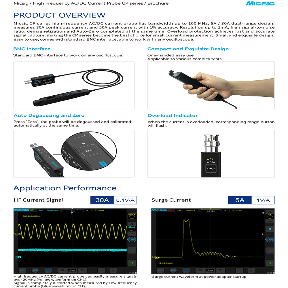 Micsig CP1003B CP503B 고주파 AC/D - Current Probe Ac Dc 50Mhz Oscilloscope 리뷰 및 가격